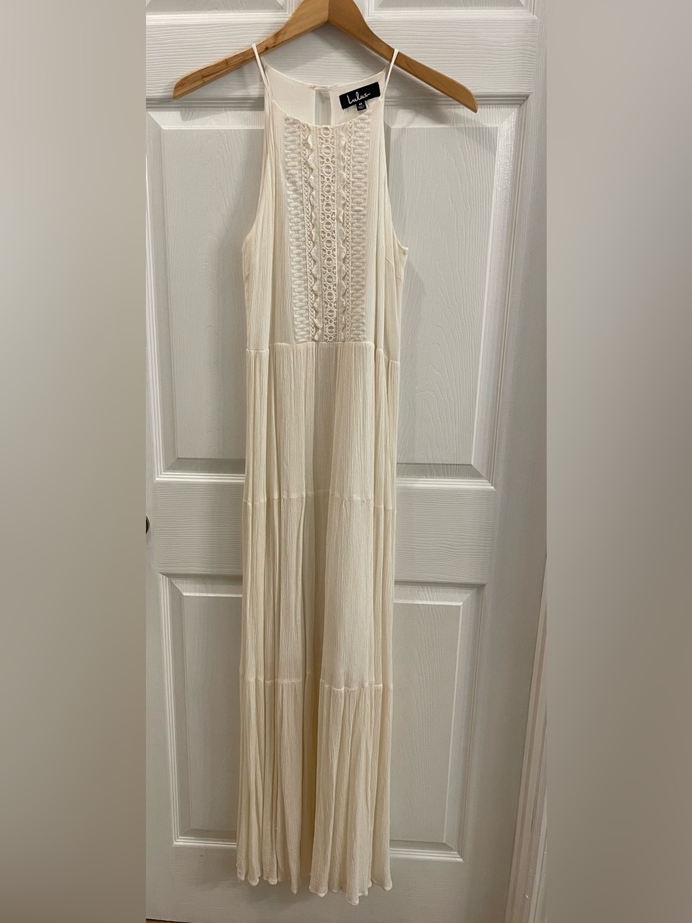 Lulu's Cream Crochet-Panel Maxi Dress